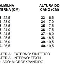 0100 tabela de medidas